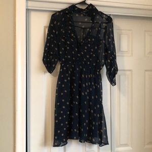 Navy blue and gold polka dot dress